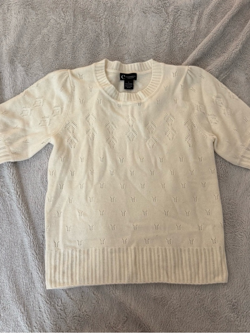 Crewneck Short-Sleeve Knit Sweater in Cream by Charter Club